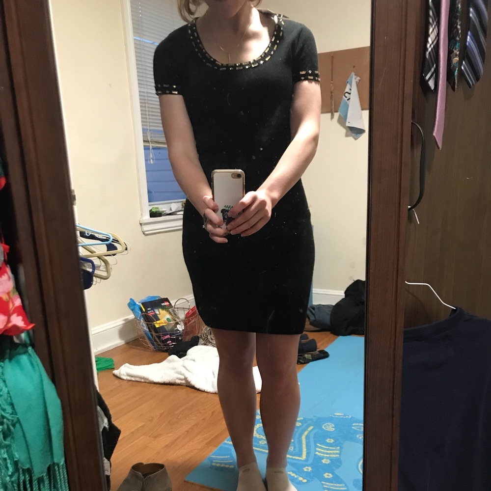Small black body con sweater dress